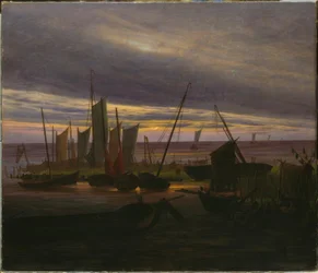 Schiffe im Hafen am Abend